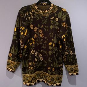 Floral Knitted Black Boho Sweater